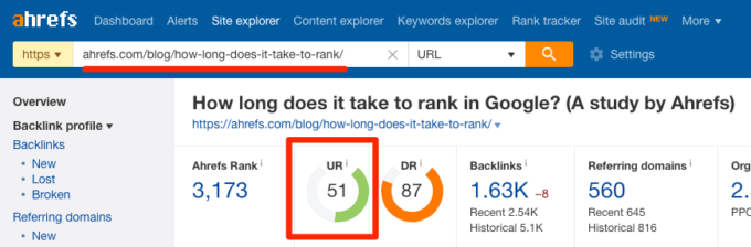 Sử dụng Site Explorer để biết URL Rating