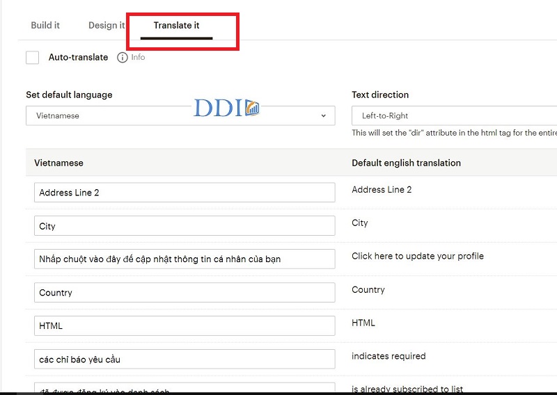 Tab “Translate it” tùy chỉnh nội dung hướng dẫn khách hàng điền form