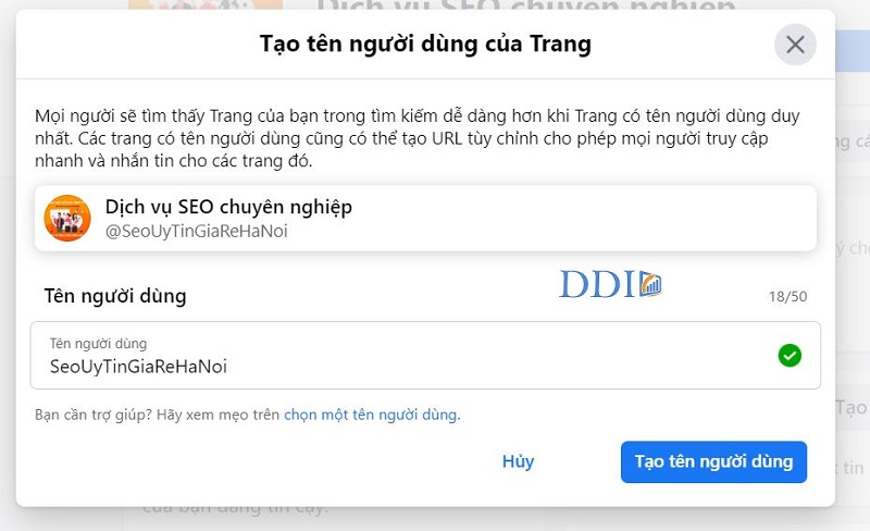 Tạo tên người dùng của Trang (Fanpage)
