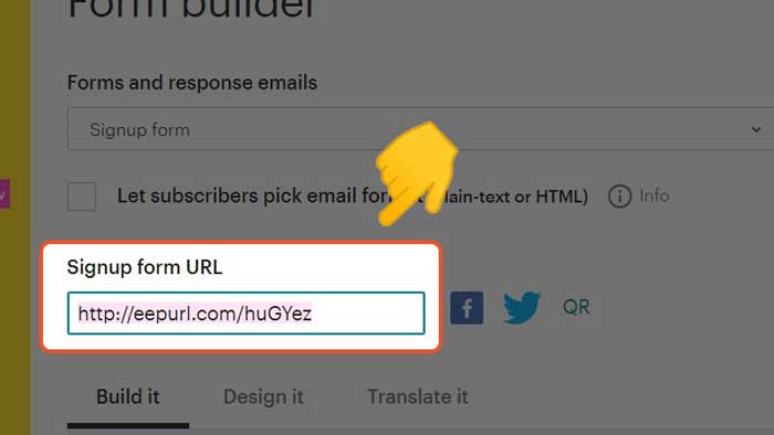 Sao chép đường dẫn của form ở ô Sign up for URL để gửi cho khách hàng